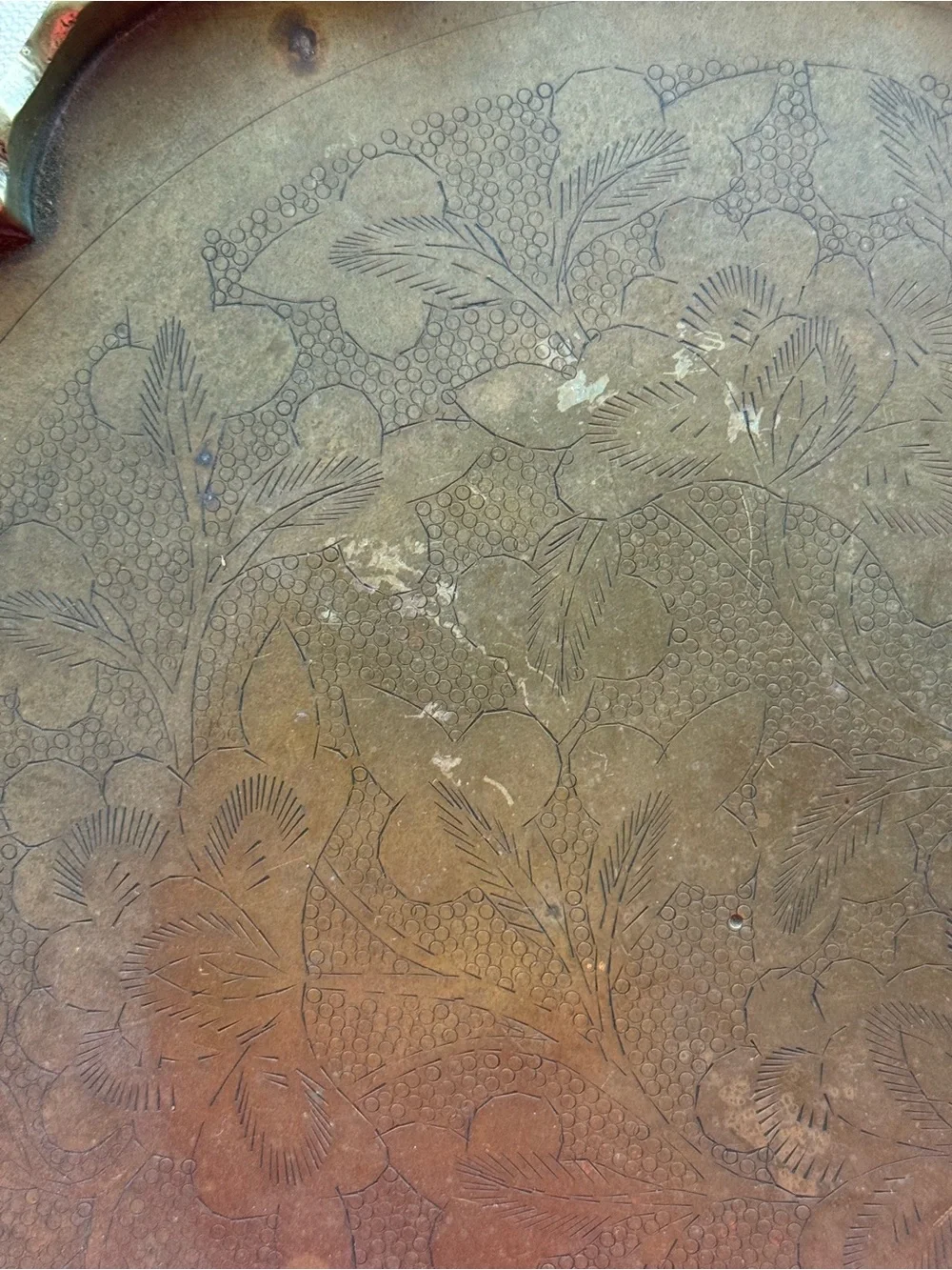 Vintage Chinese Engraved Brass Floral Tray | Scalloped Edge | China
